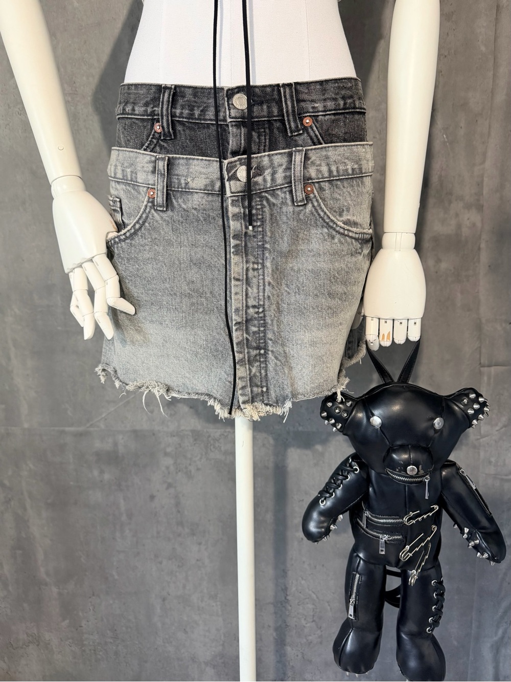 Zara Washed Gray to Black Ombre Denim Mini Skirt